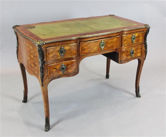 A Louis XV style parquetry and kingwood bureau plat W. 3ft 9in. D. 2ft. H. 2ft 8in.